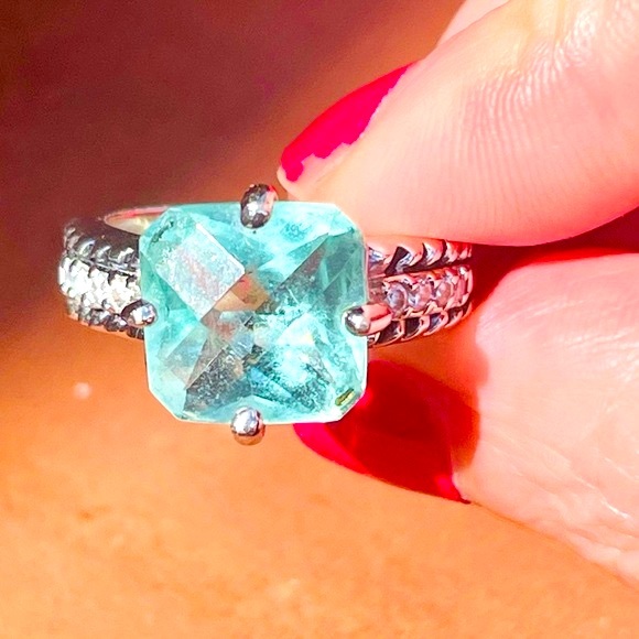 Lia Sophia Greek Isle Aqua Green Cushion Cut and CZ Ring Size 7 - Picture 2 of 11
